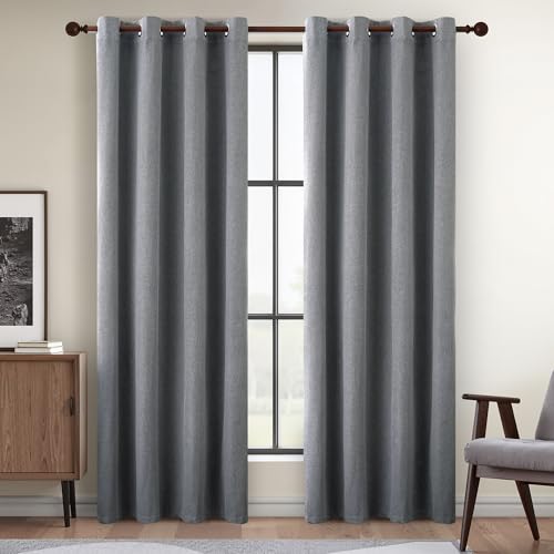 DONREN Full Blackout Curtains for Bedroom, Thermal Insulated Noise Reducing Linen Grommet Window Drapes for Living Room and Nursery, Dove Grey, 52 x 84 Inch Length, 2 Panels