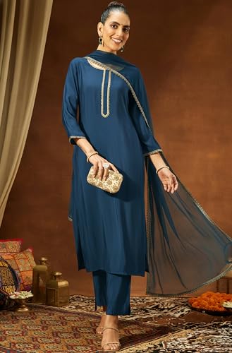Image of Janasya Women's Chanderi Silk Yoke Design Straight Kurta Set
