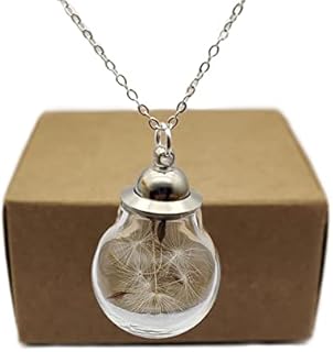 Dandelion Make a Wish Real Flower Cylinder Glass Ball Openable Pendant 925 Sterling Silver Necklace