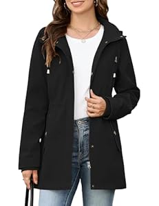 CMTOP Jacke Damen Leichte Atmungsaktiv Jacken Casual Übergangsjacke Wasserabweisend Winddicht Parka Jacket Zip Up Blouson Mantel mit Abzippbarer Kapuze für Frühling Sommer Herbst(Schwarz,XL)