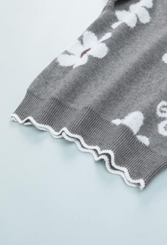 Pink Queen V Neck Oversized Sweater For Women Vacation Long Sleeve Flower Pattern Loose Knit Pullover Tops Autumn Fluffy Fuzzy Jumper Sweater Grey S thumb #8