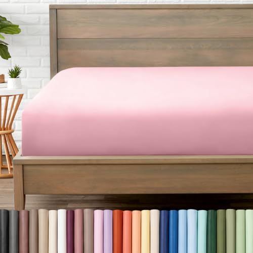 Bare Home Twin Fitted Sheet - 1800 Ultra-Soft (Twin, Light Pink)