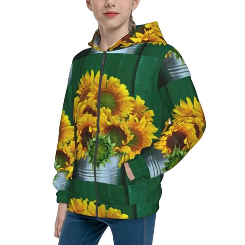 Sunflowers in Bucket Kids Pullover Hoodies Boys Zip Up Sweatshirts Girls Athletic Clothes with Pocket