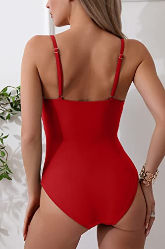 Eomenie Women's One Piece Swimsuits Tummy Control Ruched Bathing Suit 1 Piece Swimwear Red - Image 3