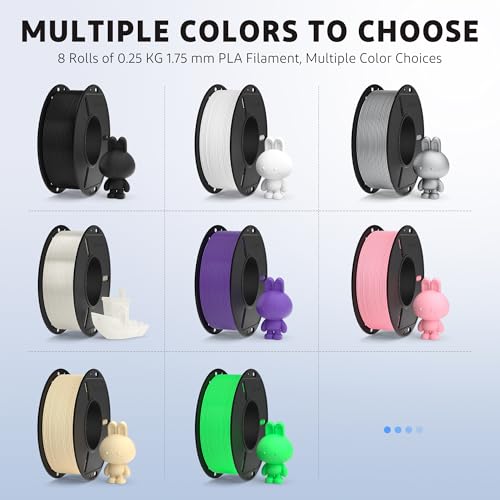Image of ELEGOO 250g PLA Plus Filament Bundle 1.75mm, 8 Colors 3D Printer Filaments Dimensional Accuracy + /- 0.02mm, 8 Pack 250g Spool Black /White /Space Grey /Translucent /Beige /Neon Green /Pink /Purple