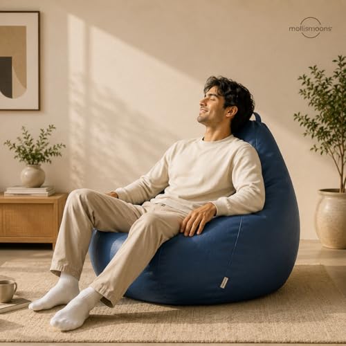 Image of Mollismoons Premium 300 GSM Stretchable Faux Leather Bean Bag Cover Only (Without Beans),Bean Bag Chair for Adults & Kids, Gaming, Study, WFH, Indoor Outdoor,45x24Inch (Royal Navy Blue)