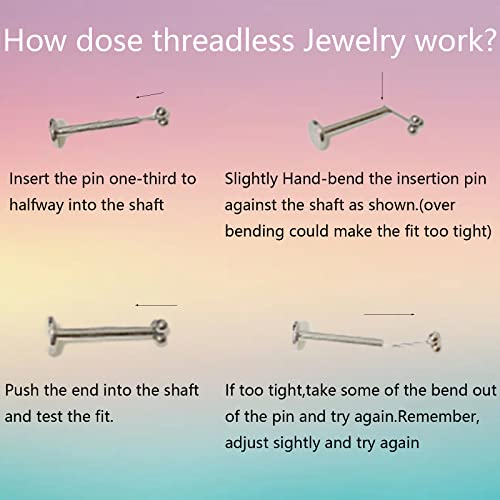 Sqkxklcz 3Pcs G23 Titanium 16G 6Mm 8Mm 10Mm Press Fit Threadless Push Pop 4Mm Ball Top Flat Back Piercing Lip Stud Earring Labret Monroe Lip Ring/Tragus/Cartilage Earring Stud #TOP2