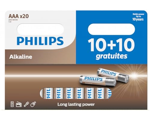 Lot de 20 piles Philips AAA LR03 1 pack de 10+10 - vue 3