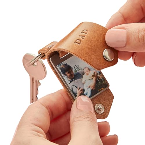 SHAANT Personalized Photo Leather Keychain for Dad - Custom Father's Day Birthday Gift,...