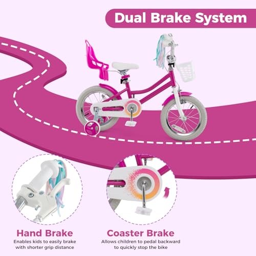 Image of BABY JOY Girls Bike with Streamers & Doll-Seat, Kids Bike for 3-8 Years Old