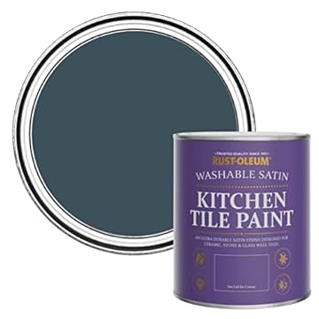 Rust-Oleum Blue water resistant Kitchen Tile Paint in Satin Finish - Evening Blue 750ml