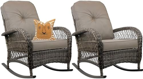 TXGDPIONEER Outdoor Wicker Rocking Chair, All Weather Resin Rattan Wicker Rocking Chairs, for Garden Backyard Lown Porch,2pc,Brown
