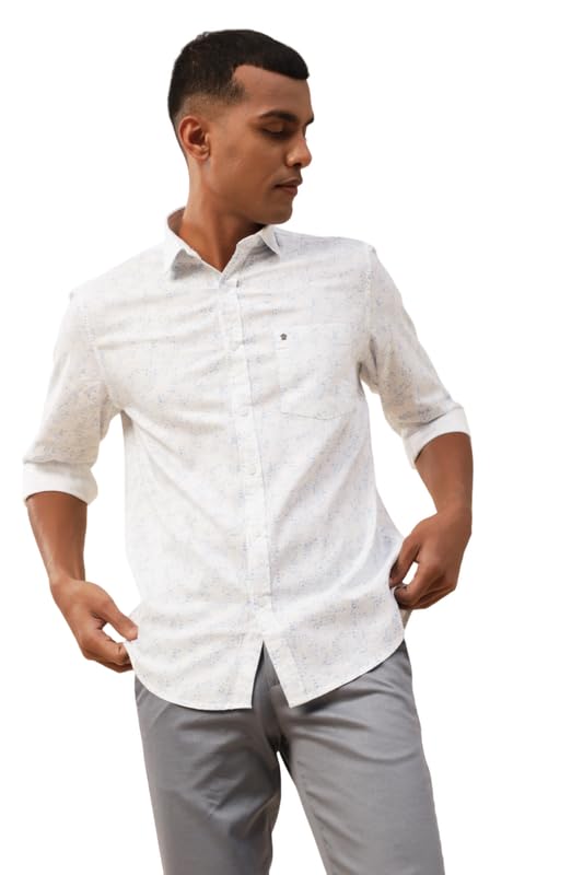 Image of Turtle Men 100% Cotton Slim Fit White Printed Casual Shirt