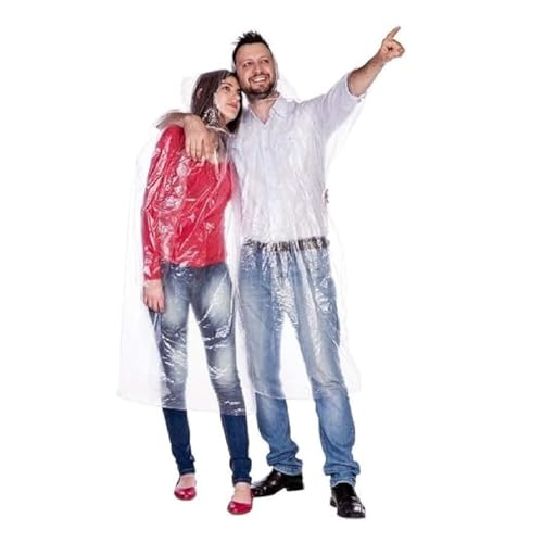 2 Capas de Chuva Descartável Plástico Transparente C/Capuz Adulto