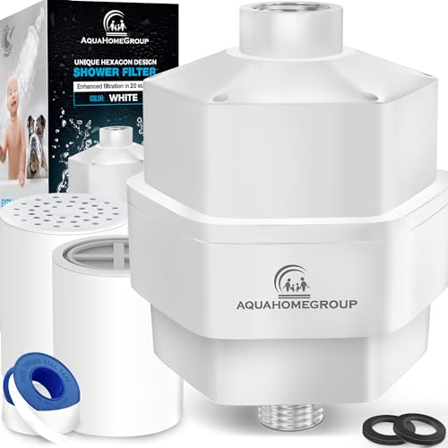 AquaHomeGroup 20 Stage Shower Filter - Reduces Chlorine, Heavy Metals and Sediment - Vitamin C and E - High Output - Universal Fit - White by AquaHomeGroup - Used condition - US$18.95