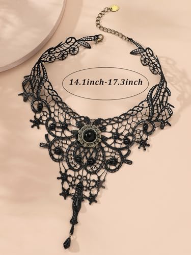 Ronglry Goth Choker Necklace for Women Black Lace Choker Gothic Necklace Halloween Sexy Chokers Gothic Jewelry Accessories for Women Black Necklace Chain Collar Vampire Party Cosplay Costume2