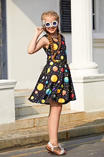 Kids Girls Planets Dress Fancy Black Tunic Space Fun Design Science Love Belle Princess Slim Fit Swing Twirl Ruffles A Line Skirts 6 7 Years Old Little Children Casual Spring Summer Daily Party #TOP2