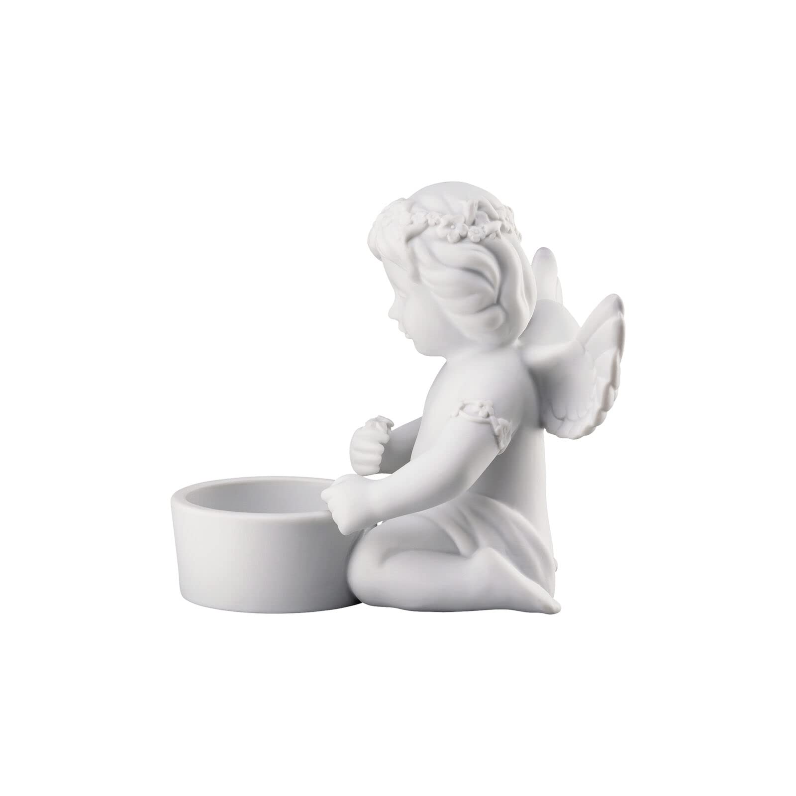 Rosenthal Anioł z wiankiem kwiatowym, światło stołowe, biały, matowy, porcelanowy aniołek - Ø 8,8 cm - wys. 10,2 cm, porcelana