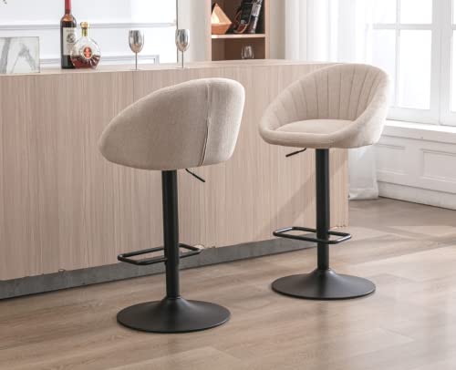 Butacos regulables giratorios EALSON, juego de 2, estilo moderno, para barra alta, con respaldo bajo y tapizado cómodo, con reposapiés metálico, color beige, para cocina o comedor miniatura 7