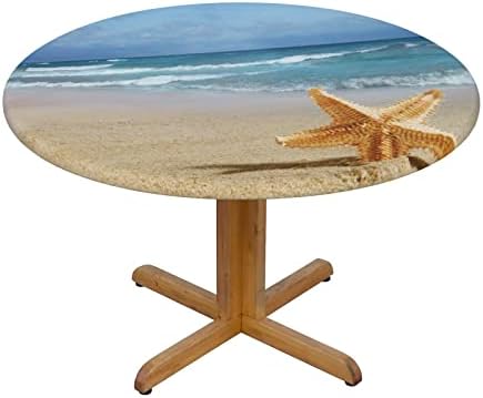 Round Tablecloth Starfish Summer Fitted Elastic Waterproof Wipeable Table Cloth Cover Decor Table Pad Cover for Party Dinning Room Picnic-Small