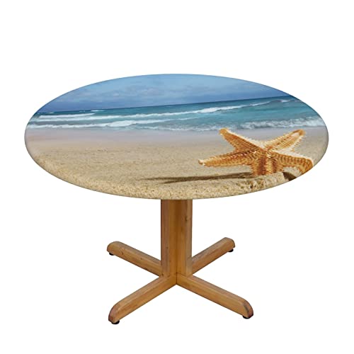 Round Tablecloth Starfish Summer Fitted Elastic Waterproof Wipeable Table Cloth Cover Decor Table Pad Cover For Party Dinning Room Picnic-Small #TOP3
