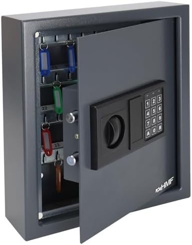 HMF Caja fuerte para llaves con cerradura electrónica, armario para llaves de pared | oficina y hogar | 48 ganchos | 36 x 30 x 10 cm | Antracita