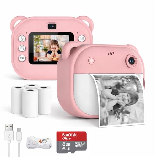 Image of Instant Print Camera 48MP | Photo & Video, Creative Game for Kids Mini LED Digital 1080P HD Display | Long Lasting Battery Life, Ideal Gift for Birthday, Boys & Girls (8 GB SD Card + 4 Rolls)