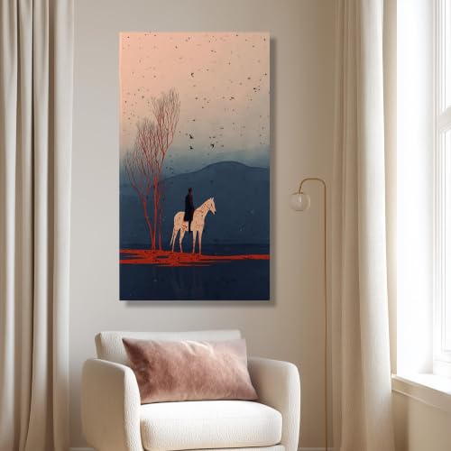 Tableau sur toile cavalier solitaire cheval blanc impression 45x80cm - 2