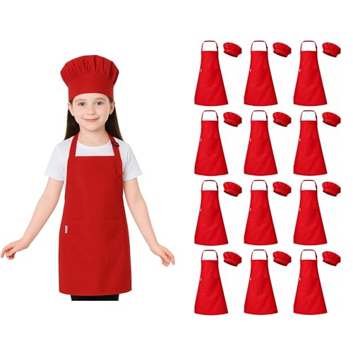 Image of uniformer Kids Apron with Chef Cap for Cooking, Baking, Painting Art & Crafts | Adjustable Child Apron with 2 Pockets | Great for Kitchen, School