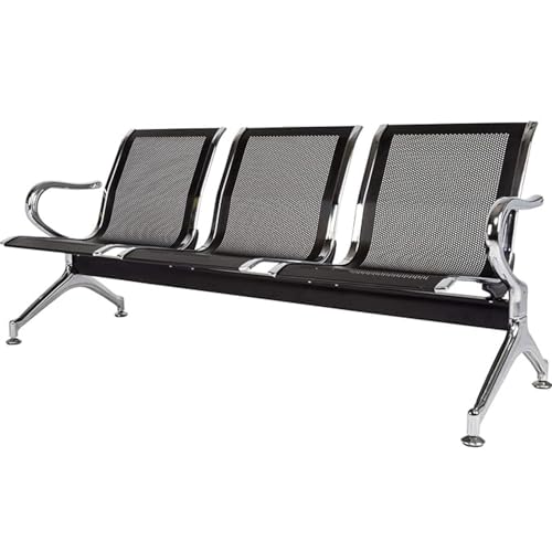 Banco de recepción de aeropuerto, sillas de oficina para invitados con brazos, sillas de sala de espera para banco de oficina, color negro (3 asientos)