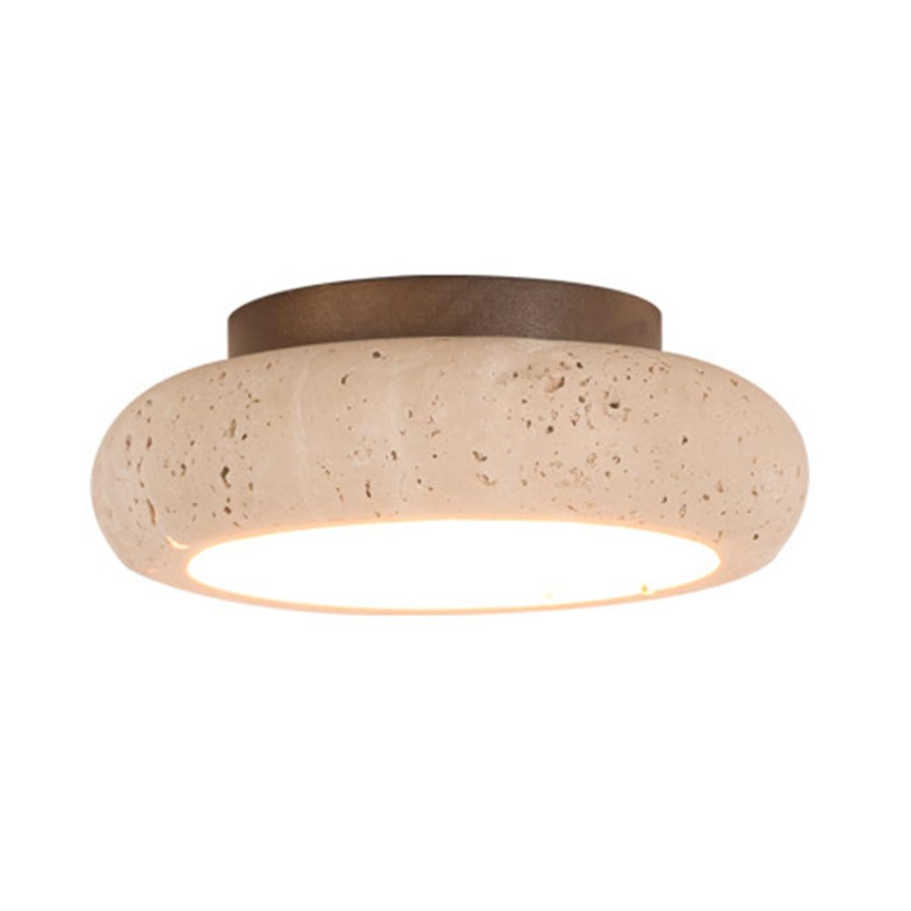 Sufitowa Led Do Korytarza, Żółta, Trawertynowa, 18 W, Oprawa Sufitowa Z Litego Drewna, Półpłaska, Do Montażu Na Werandzie I Alejce/3 Tryby Kolorów