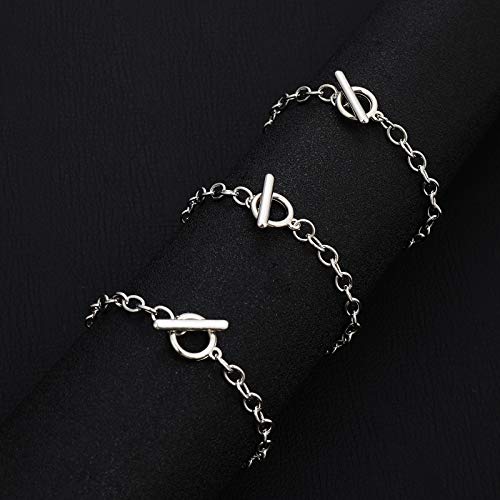 12 Pieces Chain Bracelets Alloy Metal Plated Link Bracelet Chains With Ot Toggle Clasps For Men Women Charm Minimalist Jewelry Bracelet Making (Silver) #TOP1