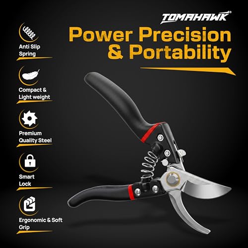 Image of TOMAHAWK Heavy Duty Premium Stainless Steel Sharp Flower Cutter | Garden Scissors | Extra Spring | Home Cutting Plants, Branches and Leaf | Garden Shear Scissors for Home, Workshop & Professional Use