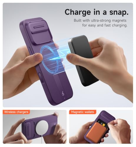 Image of SURITCH for iPhone Air Case with Camera Control Cover, Camera Slide Cover and Adjustable Kickstand, Compatible with MagSafe, Shockproof Bumper Protective Cases for iPhone 17 Air 6.5 Inch, Dark Purple