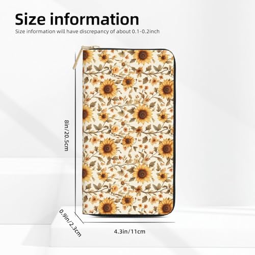 Autumn Sunflower Print Wallet Women Men, Long PU Leather Wallets for Women, Cute Womens Travel Wallet Purse Pouch with Zipper Pocket3