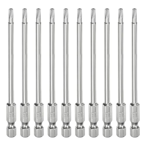 HARFINGTON 10pcs T15 Security Torx Bit 1/4″ Hex Shank 4″ Long S2 Steel Magnetic Tamper Resistant Star Bits Screwdriver Torx Head with Hole for Driver Drill Bits Remove Fastening Screws