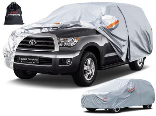 Image of Kayme 6 Layers SUV Car Cover Custom Fit for Toyota Sequoia (2000-2026), Waterproof All Weather for Automobiles,Rain Sun UV Protection.Silver