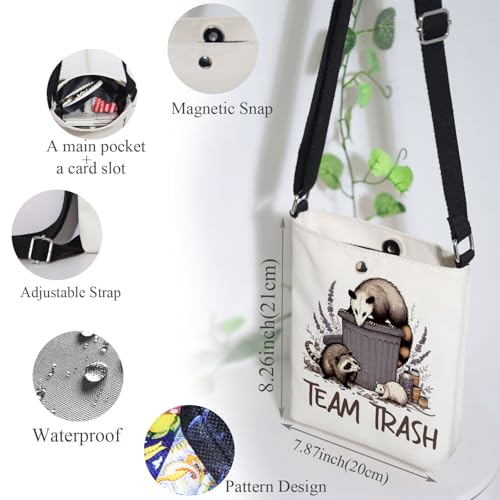 MAOFAED Funny Garbage Raccoon Crossbody Bag, Stay Trashy Raccoon Possum Gift, Animal Humor, Team Trash2
