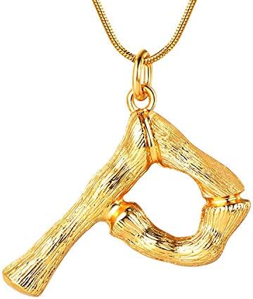 AIVY DIY 26 Letter Charm Bamboo Pendants Women Gold Plated Snake Chain Initial Necklace