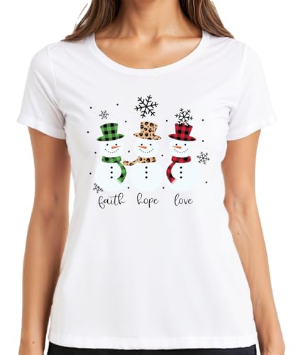 Image of Faith Hope Love Snowman Christmas Women's T-Shirt, White, 3XL