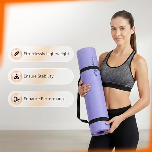 Image of Amazon Basics TPE Yoga & Exercise Mat | 6 mm Thick | Non-Slip Grippy Surface | Lightweight & Durable Rubber-Like Material | Floor Protection | Ideal for Yoga, Pilates, Stretching & Fitness | 180 x 61 cm | Purple