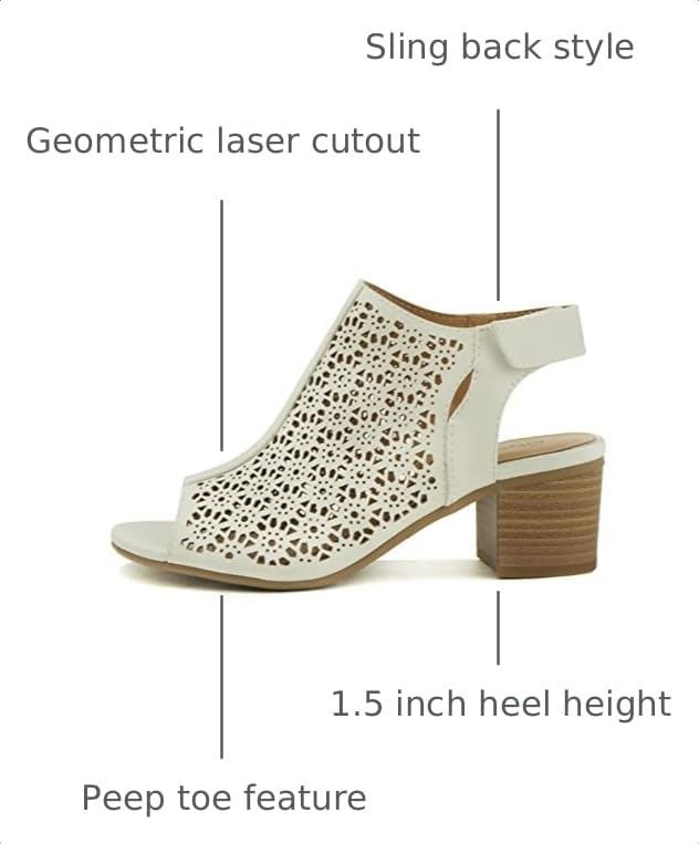 Image of CITYCLASSIFIED inchElect inch ~ Women's Peep Toe Laser Cut Geometric Caged Slingback Ankle Strap Low Stacked Heel Ankle Bootie