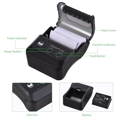 Image of CPENSUS Mobile Printer, Portable Thermal Receipt Printer, Black, Wireless Bluetooth.
