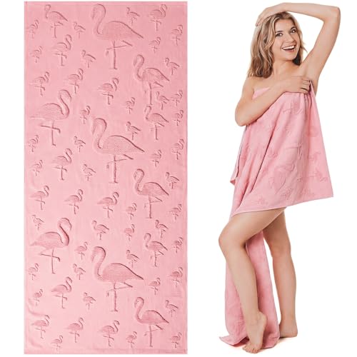 Lumina Garden Oversized Flamingo Beach Towel 100% Cotton Jacquard Weave Pool Towel Extra Large Flamingo Beach Towels Quick Dry Summer Towels for Pool Swimming Travel Bath 30x 70