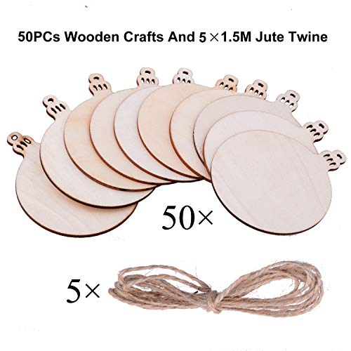 Pack Of 50 Wooden Crafts To Paint Christmas Tree Hanging Ornaments Unfinished Wood Cutouts Christmas Decoration Diy Crafts (Wooden Round Cutouts) #TOP3