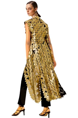 Maxi Gilet with Genuine Leather Leaf Pieces for Women