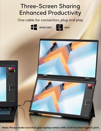 Image of ZSCMALLS Laptop Screen Extender-15.6 inch Dual Portable Monitor for Laptop USB-C HDMI Stacked Folding Triple Monitor Travel Display with Kickstand VESA for Windows Mac