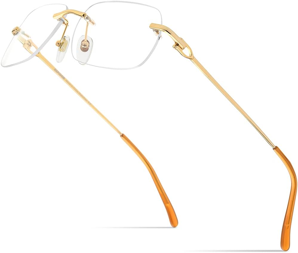HEPIDEM Vintage Style Rimless Rectangular Metal Eyeglasses for Men,New Frameless Square Optical Glasses Frame