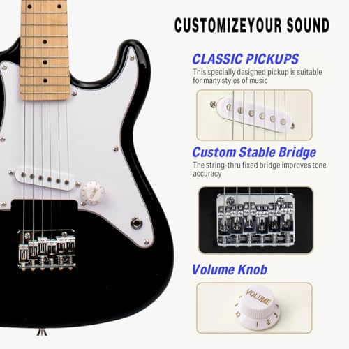 Image of 32 Inch Kids Electric Guitar Beginner Kit, Junior Size Mini Electric Guitar for Children with 5W Amplifier and Guitar bag, Unisex (Black)
