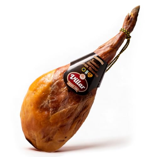 Jamón Serrano Gran Reserva Villar 7-7,5kg | Curación Artesanal +15 Meses | Pieza Entera con Triple Certificación de Calidad: Calicer, ETG y Tierra de Sabor | Sabor Tradicional Garantizado
